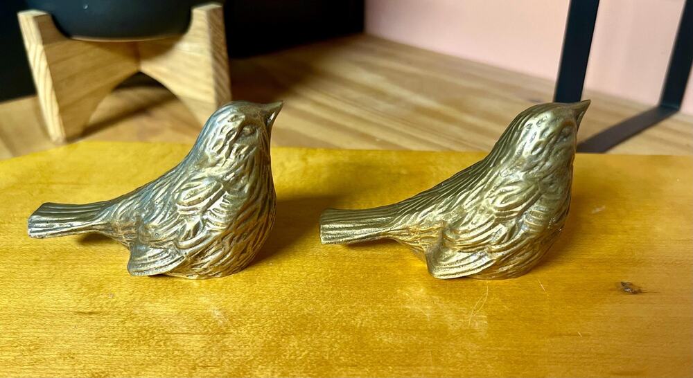 Vintage Avon Solid Brass Birds Rare 1980s Textured Boho Songbird Figurine Pair